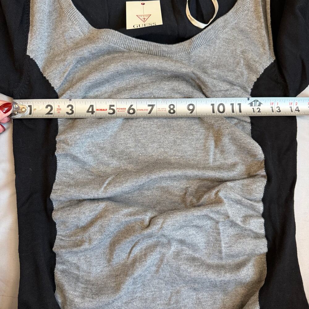 Guess Ruched Bodycon Colorblock Black Gray Long Sleeve Sweater Dress NWT Large - Picture 7 of 9